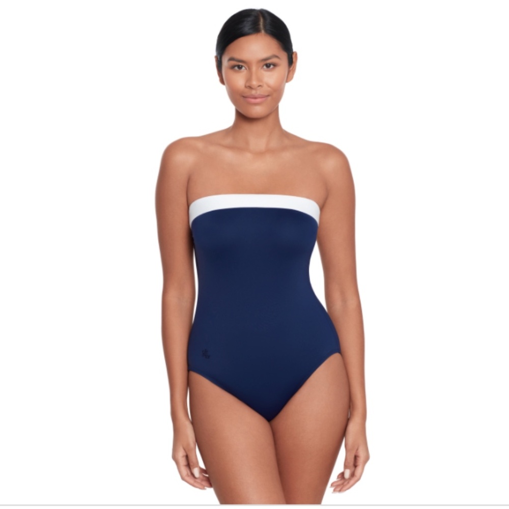Lauren Ralph Lauren Women's Modern Bandeau One Piece Swimsuit - Bel Air - Picture 1 of 4
